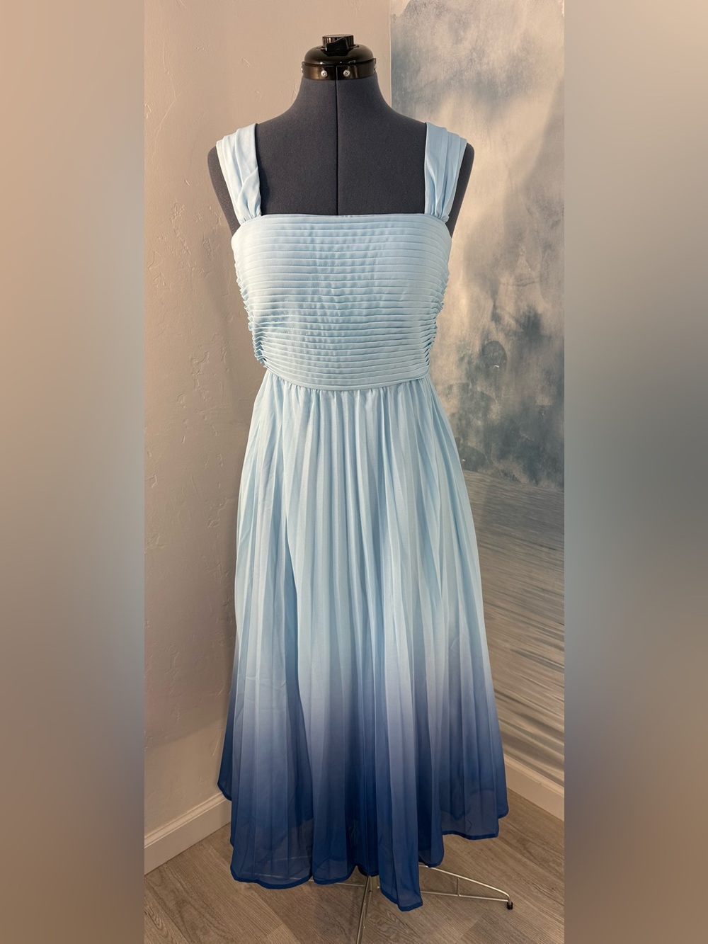 Light Blue Pleated Chiffon Maxi Dress # 368